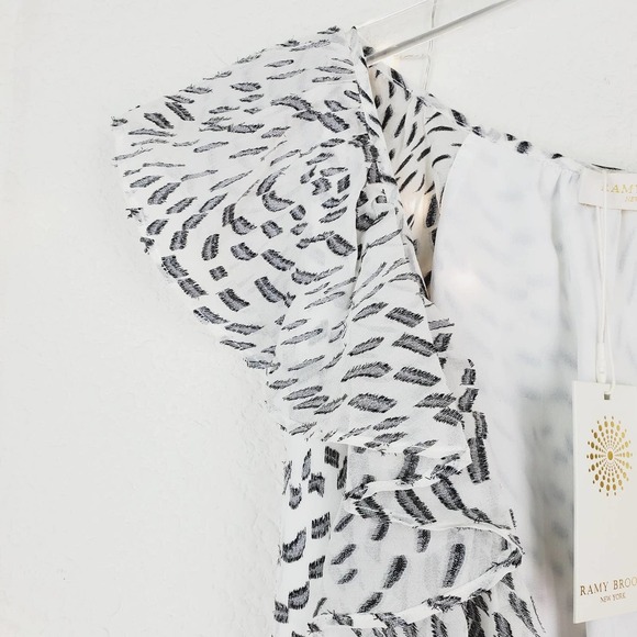 Ramy Brook Wilma Metallic Silk Mini Wrap Dress NWT Small White Black Sleeveless - Picture 4 of 14